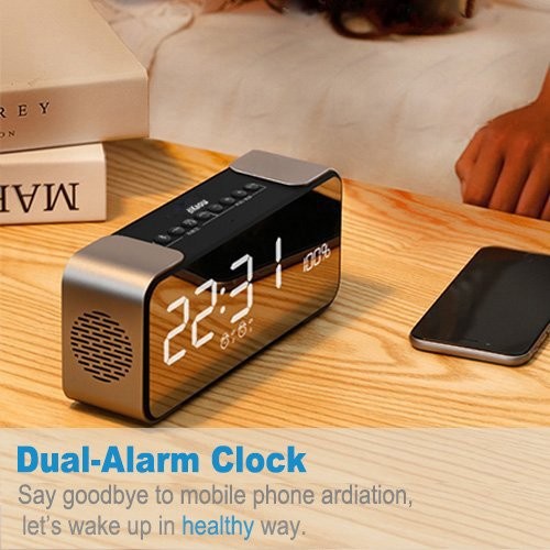 Digital Dual Alarms Clock with Bluetooth Speaker and Large LED Display